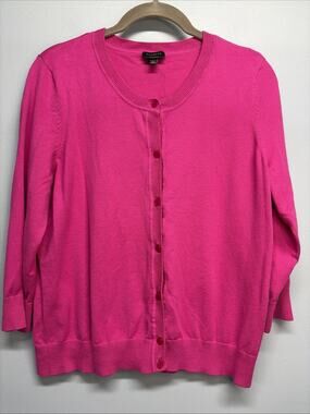 Talbots Women’s Sz Large Pink Button Up Cardigan Sweater 3/4 Sleeve Pima Cotton